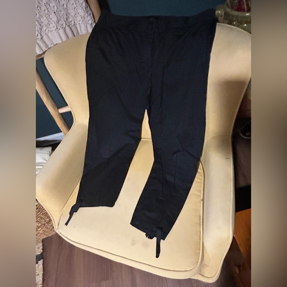 Talbots black cotton pants with drawstring tie detail at ankle